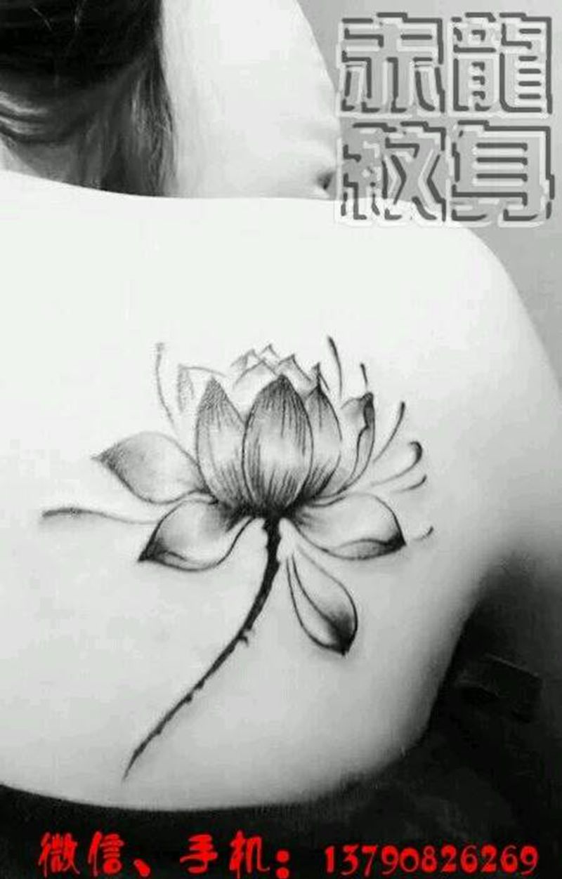 莲花纹身图片_背部纹身图案