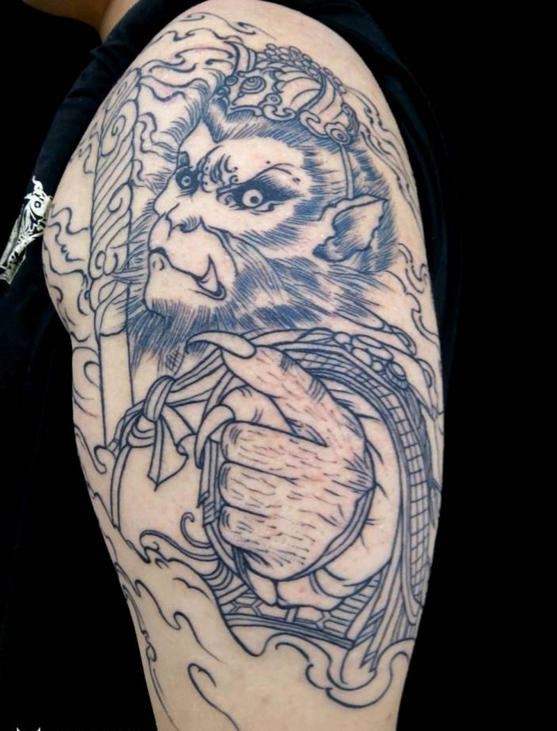 猴子（未完待续）纹身图片_手臂新传统猴子纹身图案