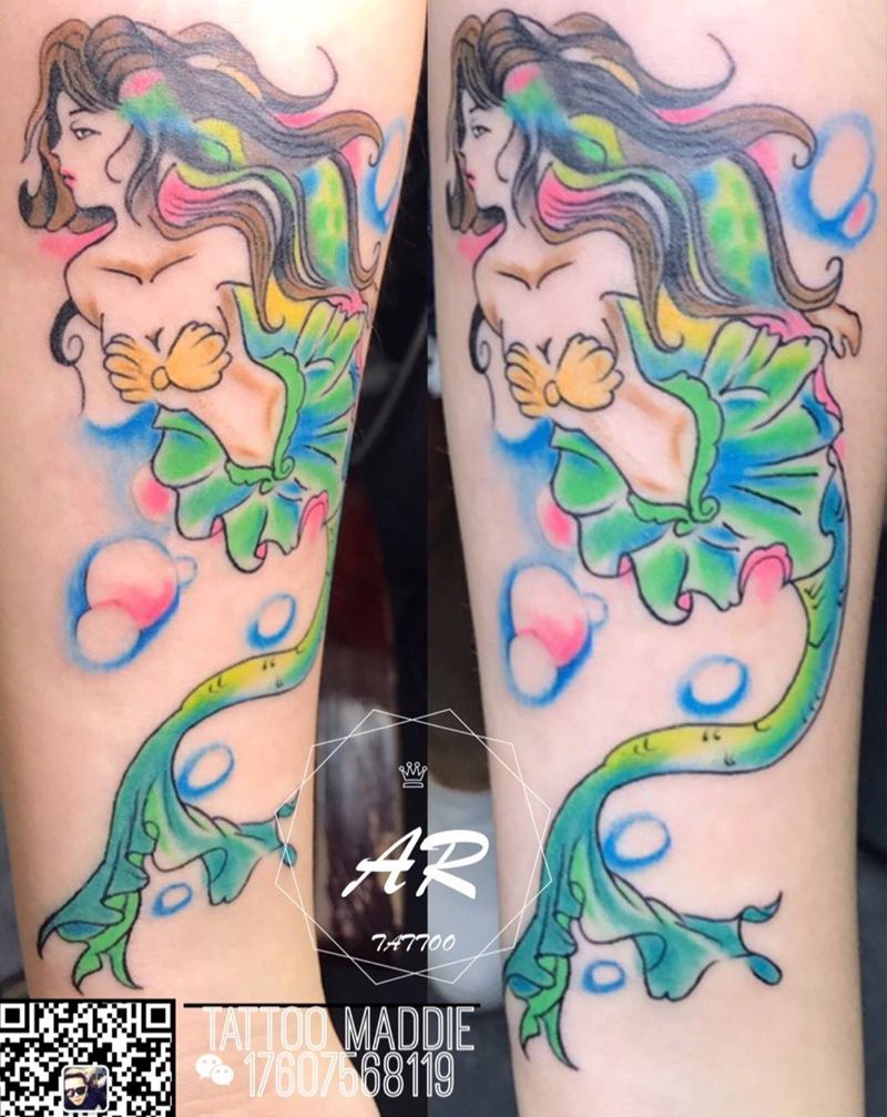水彩美人鱼纹身图片