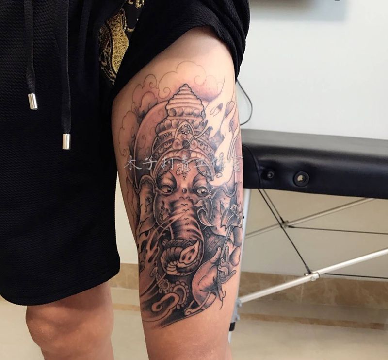 传统象神纹身图片