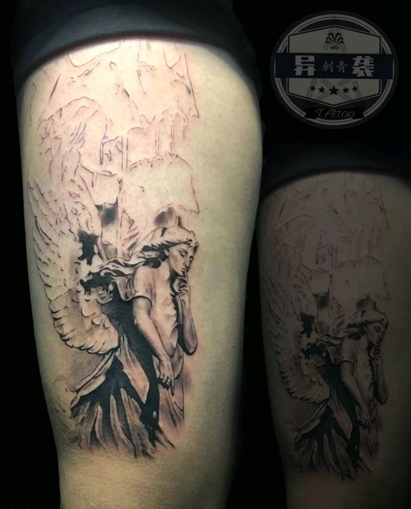 《石膏 修女》纹身图片_腿部欧美写实纹身图案
