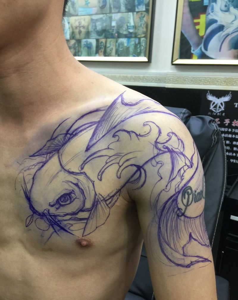 过肩鱼纹身图片