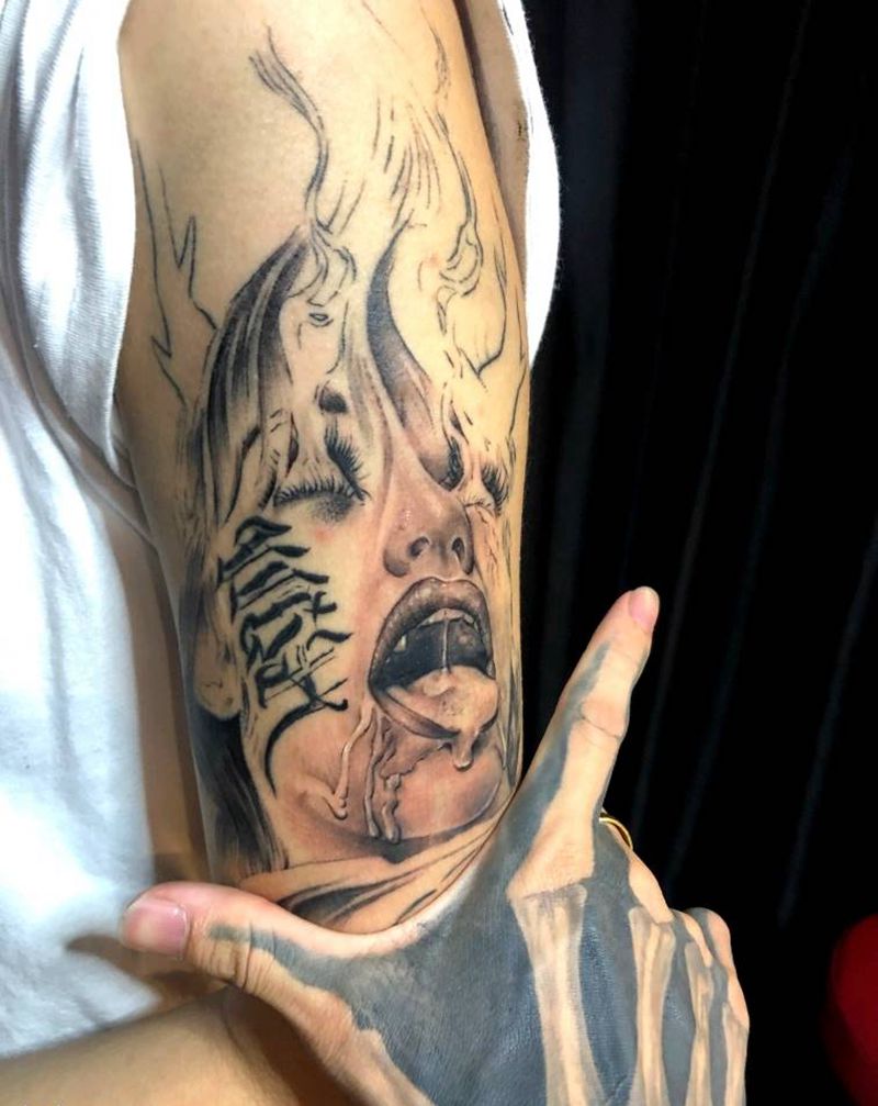 欧美写实  街区女孩纹身图片_手臂欧美写实纹身图案