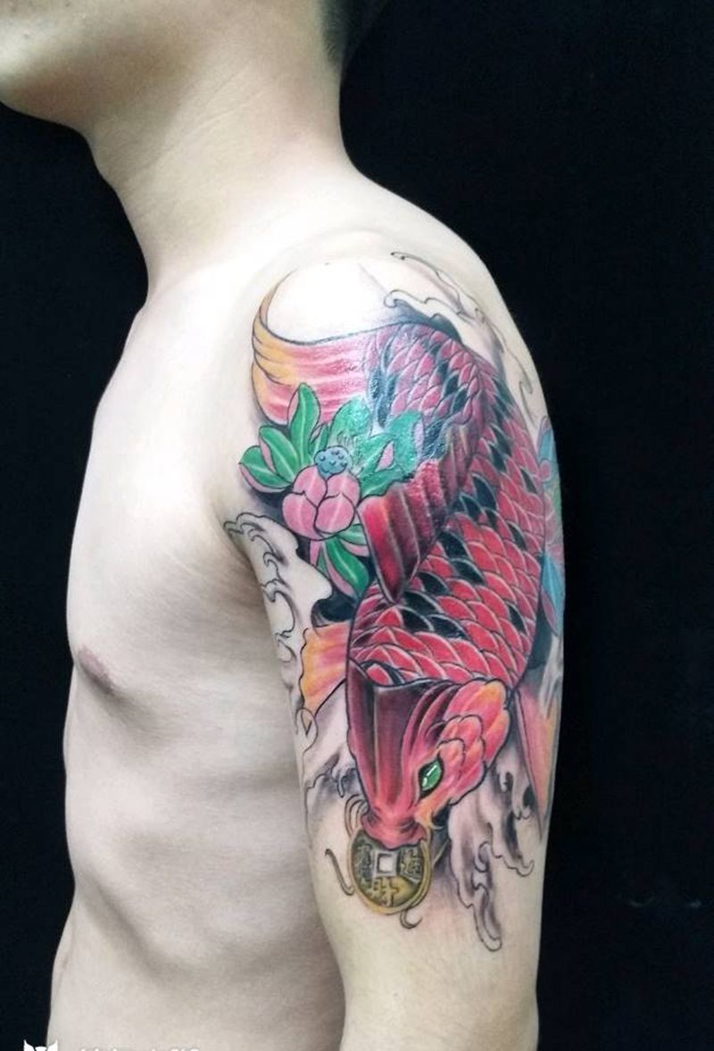 遮盖图腾纹身图片_肩部手臂新传统水彩纹身图案