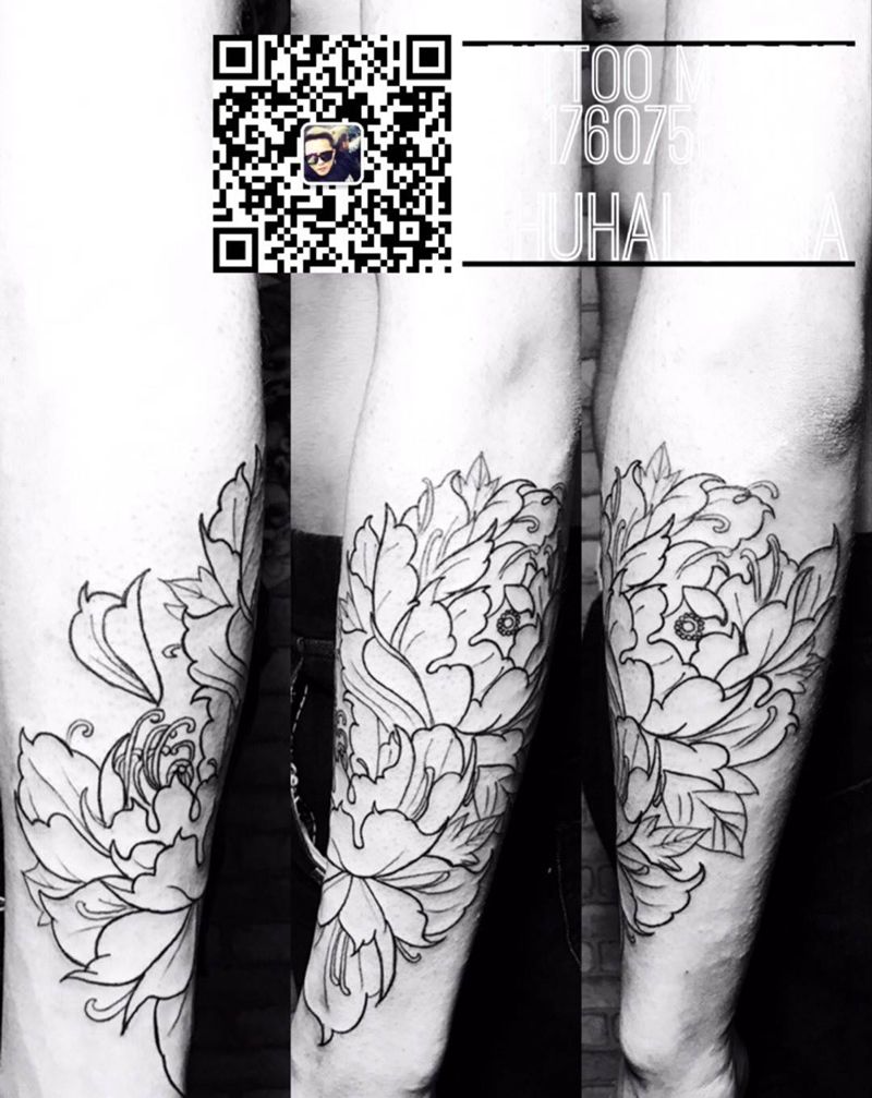 牡丹线条，未完纹身图片
