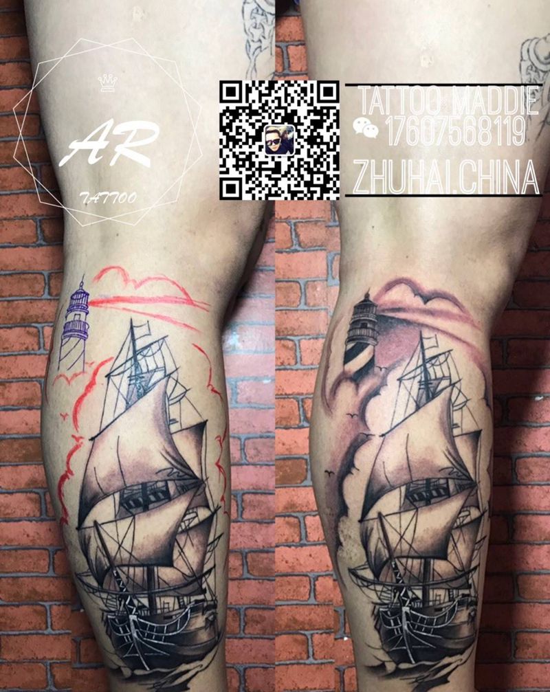 船，灯塔纹身图片