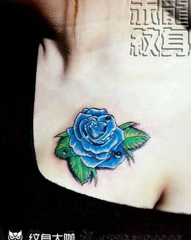 玫瑰花纹身图片_胸部传统植物成品纹身图案