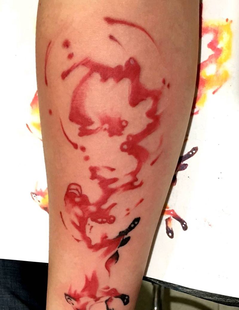 泼墨狐狸纹身图片_水墨纹身图案