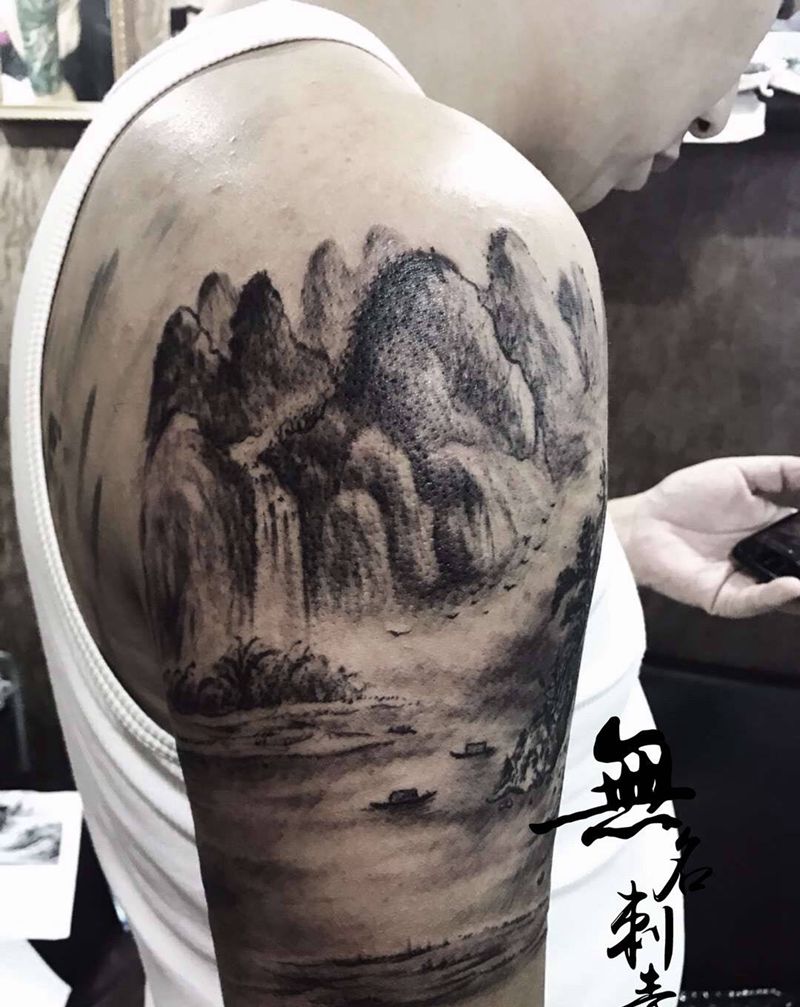 山水纹身图片