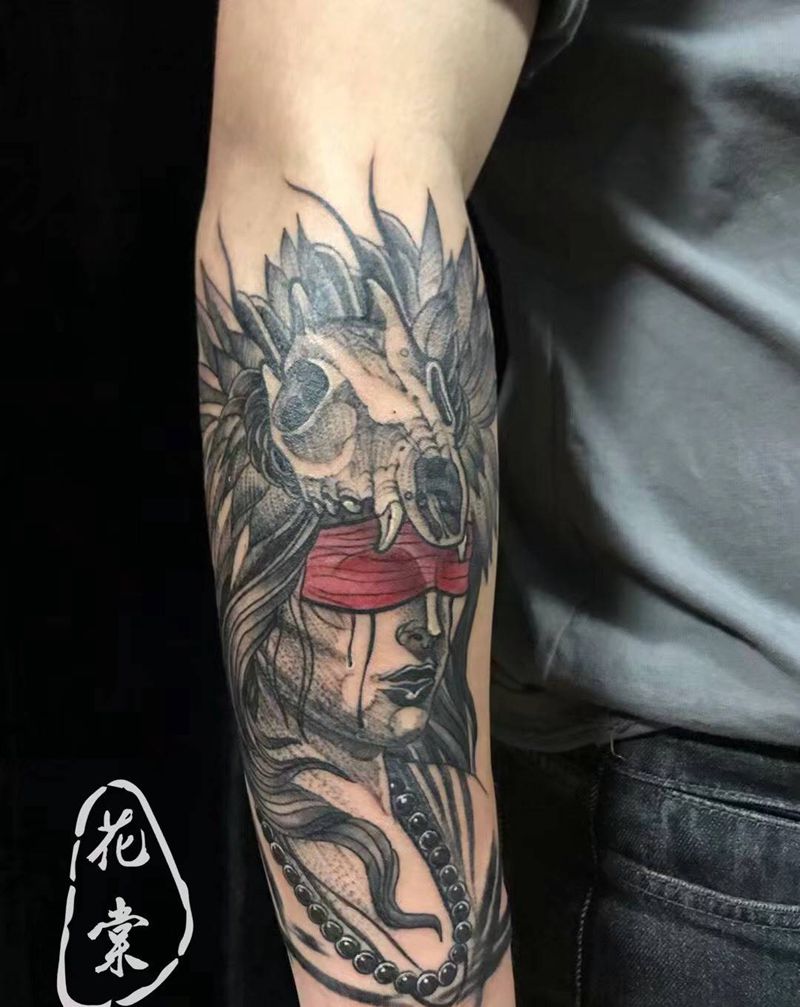 吉普赛女郎纹身图片_手臂点刺New School纹身图案