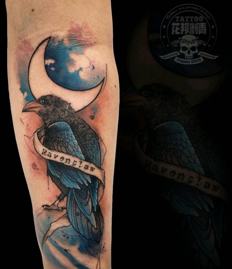 【水彩乌鸦】纹身图片_手臂水彩新传统乌鸦纹身图案