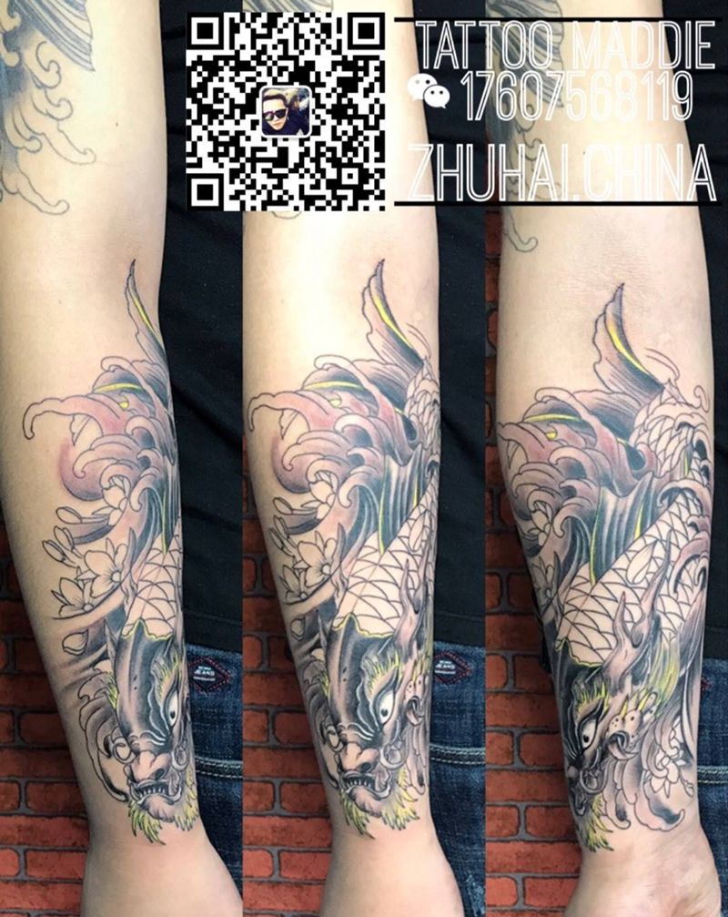 龙头鱼身未完纹身图片