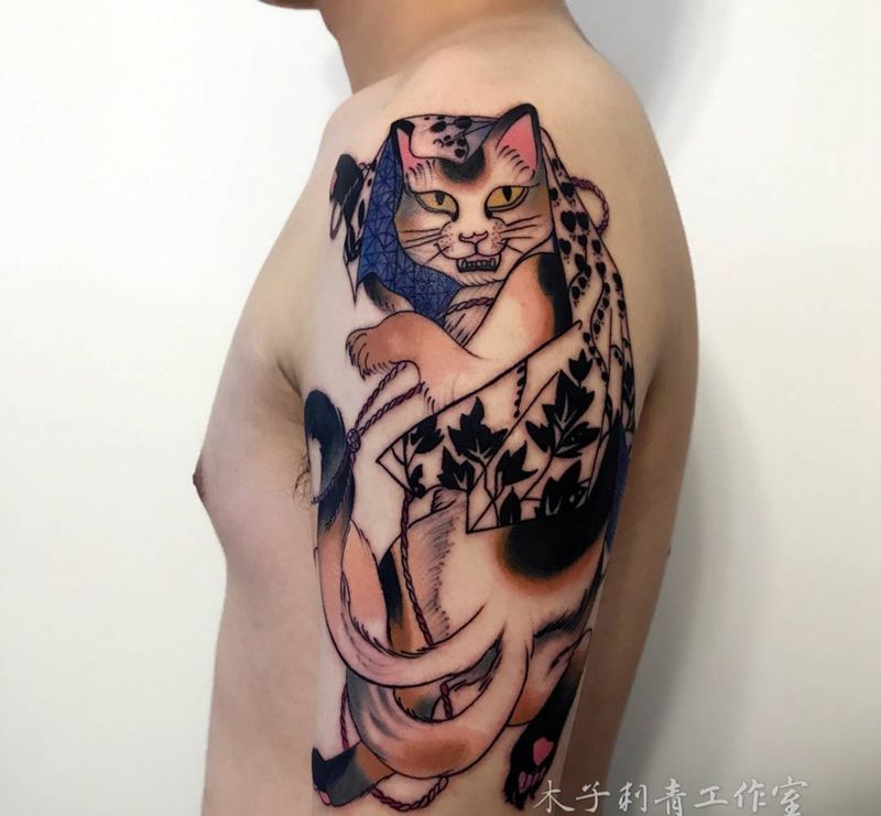 日式喵喵纹身图片