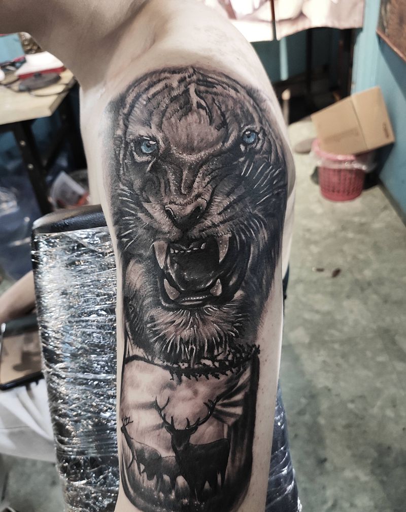 Tiger纹身图片_手臂欧美写实纹身图案