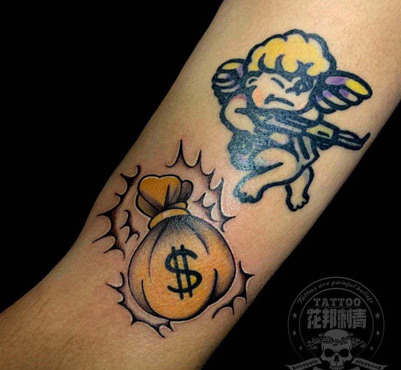 钱袋纹身图片_手臂Old School纹身图案
