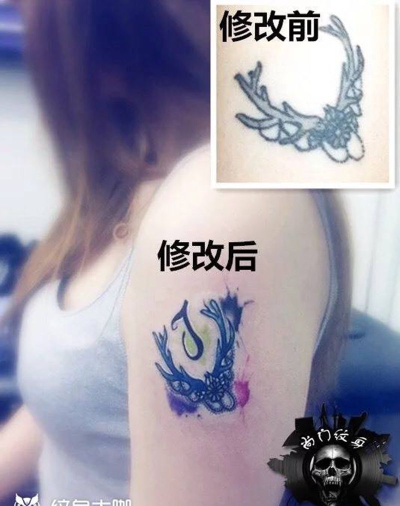 鹿角修改纹身图片