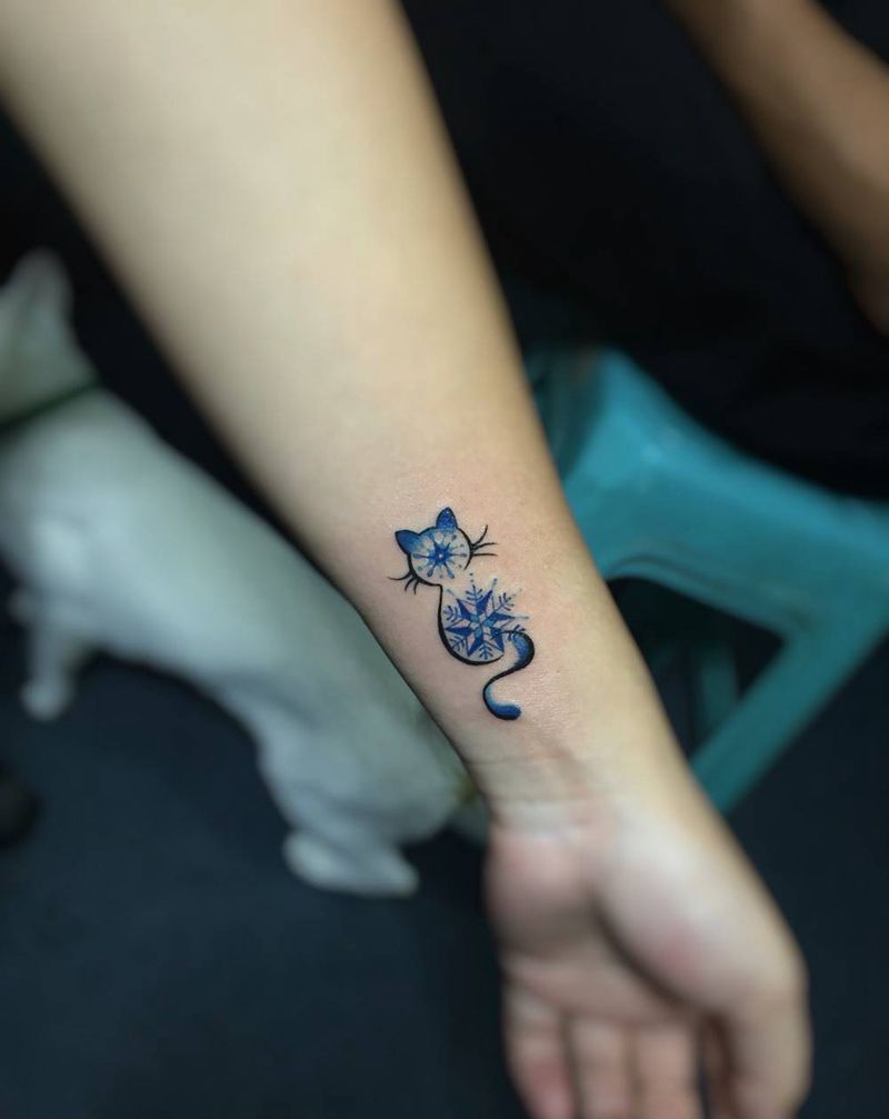 喵纹身图片_成品手部欧美动物纹身图案