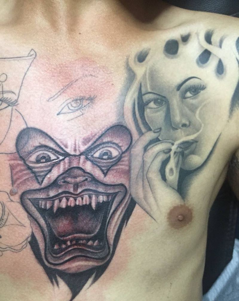 花胸未完纹身图片_成品胸部欧美写实人物纹身图案