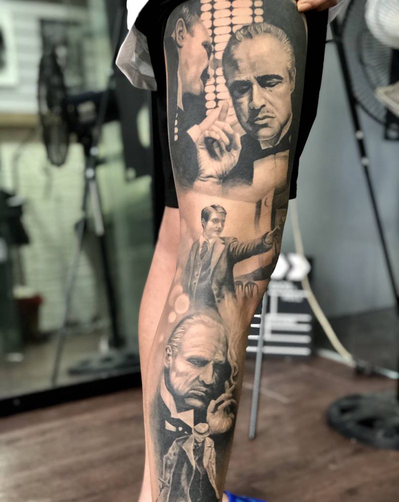 教父花腿  恢复两年后纹身图片_腿部欧美写实纹身图案