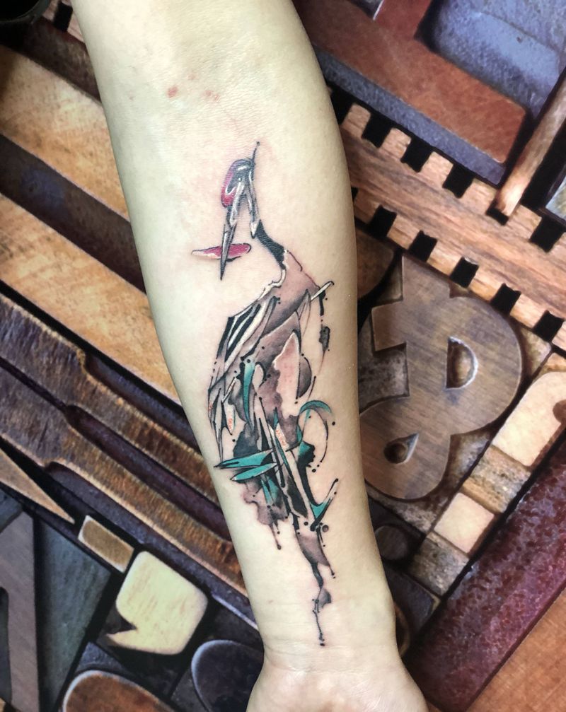 水墨 鹤纹身图片_水墨纹身图案