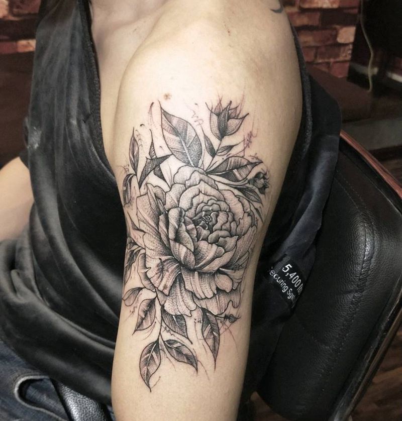 素花纹身作品纹身图片_手臂点刺纹身图案