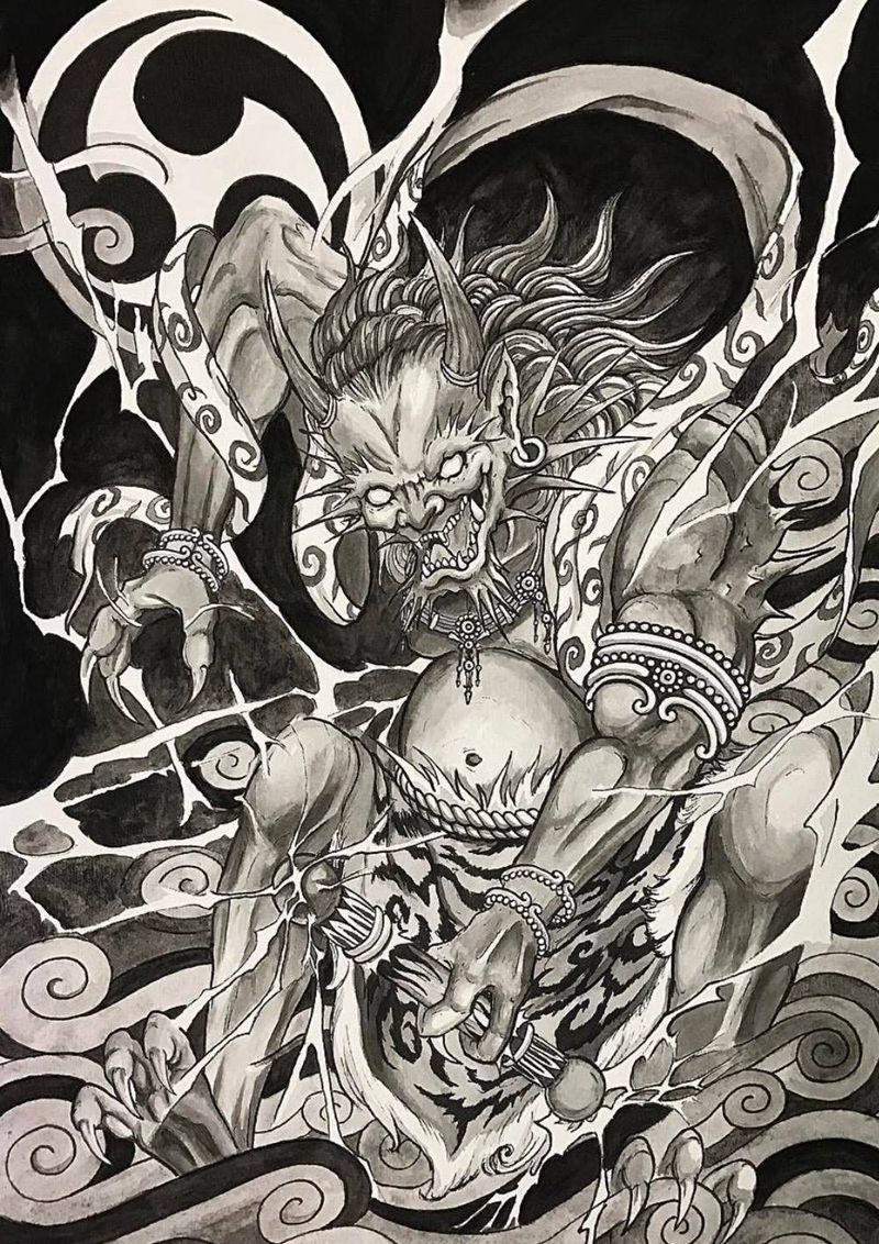 临摹手稿 雷神纹身图片