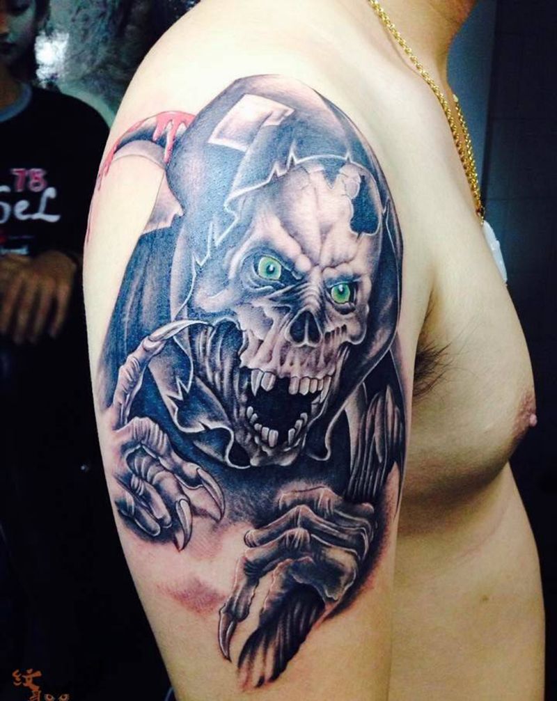 死神纹身图片_欧美鬼神手臂纹身图案