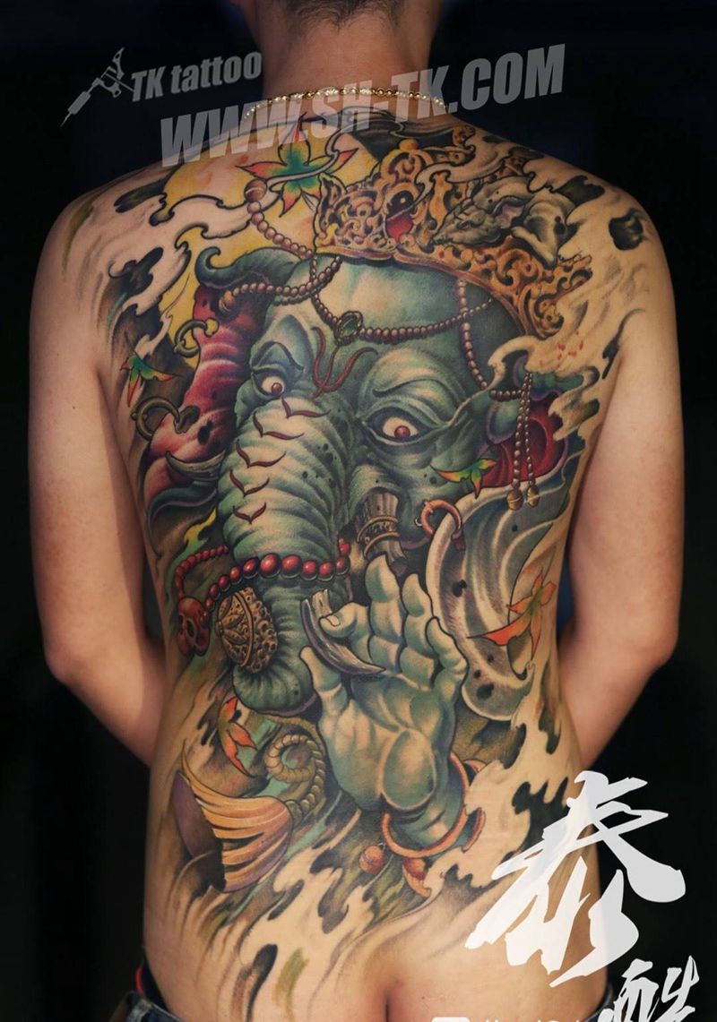满背象神找有缘人纹身图片