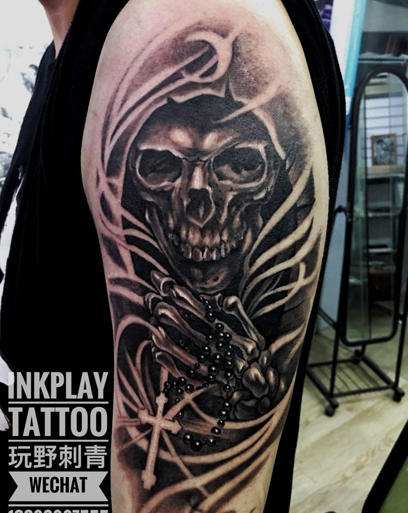 客户手臂比较粗，但还要一次纹完，谢谢配合[握手]纹身图片