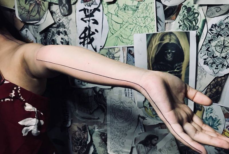 直线纹身图片_成品手臂手部清新几何图腾纹身图案