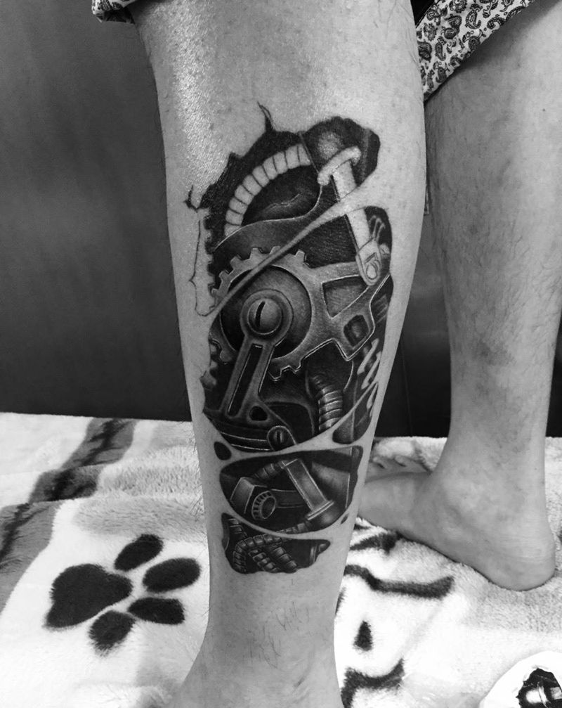 机械腿未完成纹身图片