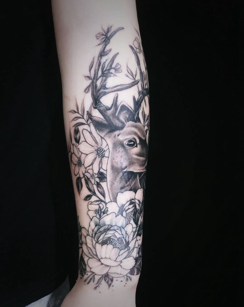 鹿小臂 遮盖旧图疤痕纹身图片