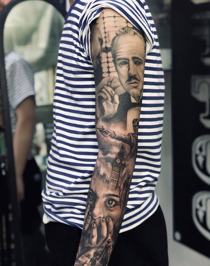 写实花臂完成，耗时11个小时。分两次完成，上臂为恢复好后的效果。纹身图片