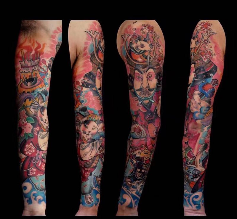 日式可爱花臂纹身图片