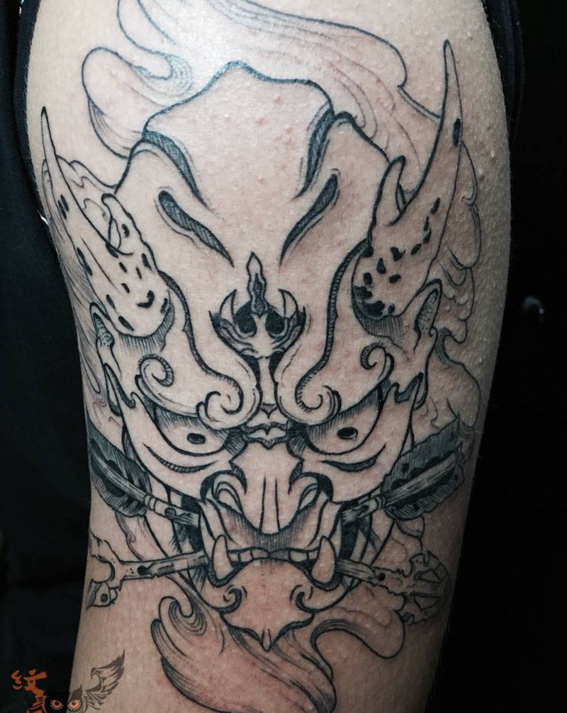鬼头纹身图片_传统鬼神手臂纹身图案