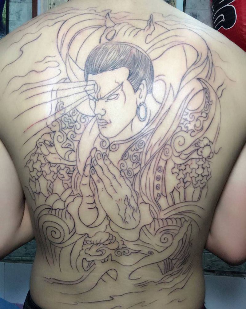 二郎神初步线条纹身图片