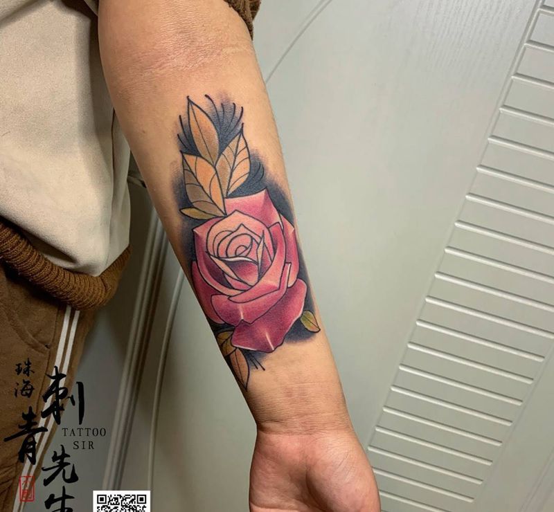 （玫瑰花）纹身图片_手臂New School纹身图案