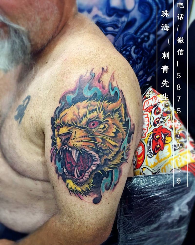 （老虎头）纹身图片_传统纹身图案