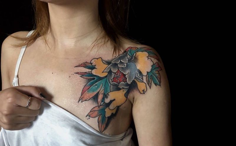 肩花纹身图片