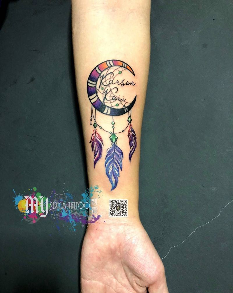 五彩捕梦网纹身图片_手臂纹身图案