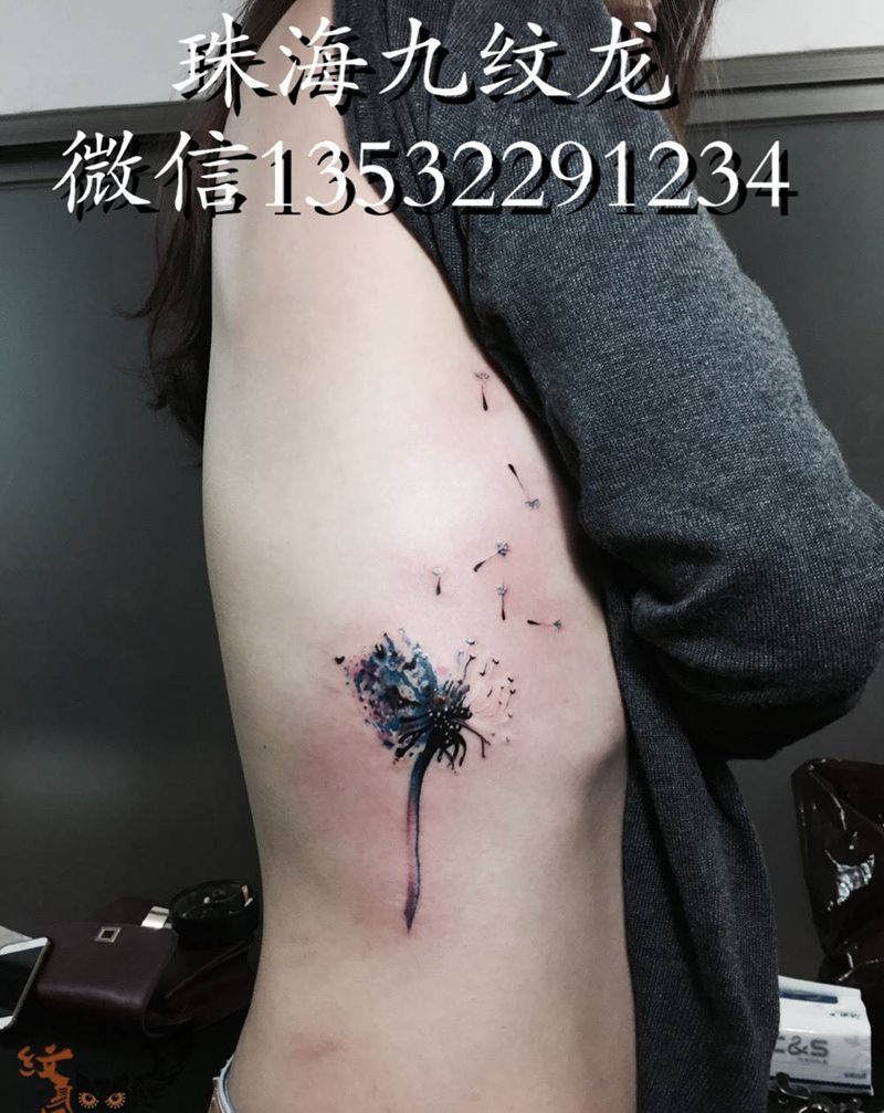 蒲公英纹身图片_欧美腰部成品几何清新纹身图案