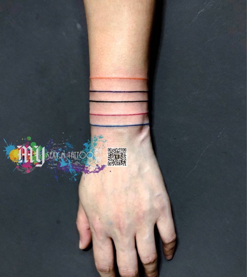 彩手环纹身图片_手部纹身图案