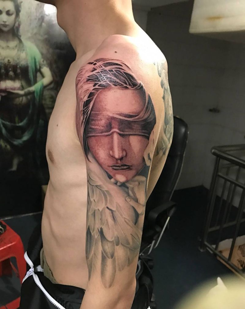 未完纹身图片_成品手臂欧美写实人物纹身图案