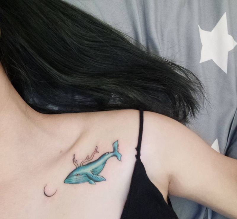 （鹿角鲸鱼）纹身图片_肩部纹身图案