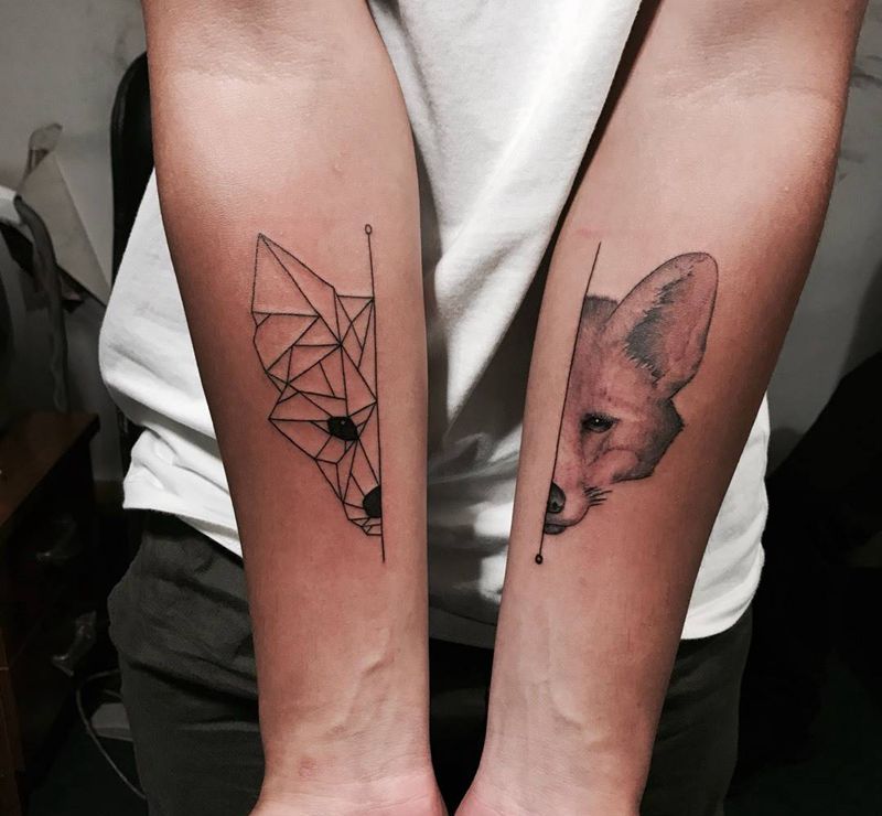 狐狸纹身图片_成品手臂清新动物纹身图案