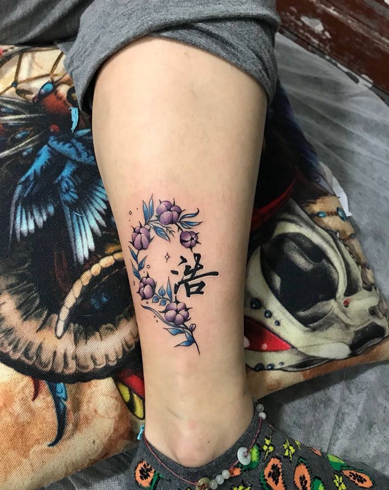 母爱纹身图片_成品腿部脚部清新字符植物静物纹身图案