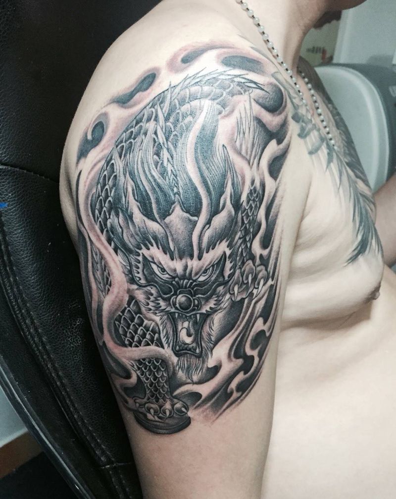 麒麟纹身图片_成品手臂传统纹身图案