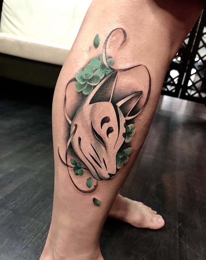 狐纹身图片_成品腿部鬼神动物清新纹身图案