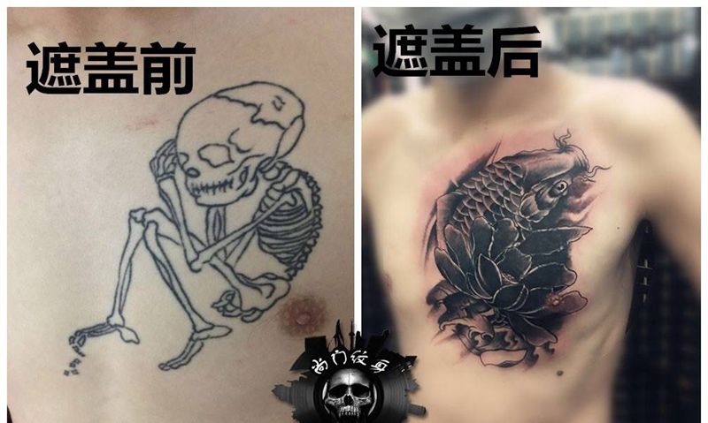 遮盖纹身图片_胸部传统纹身图案