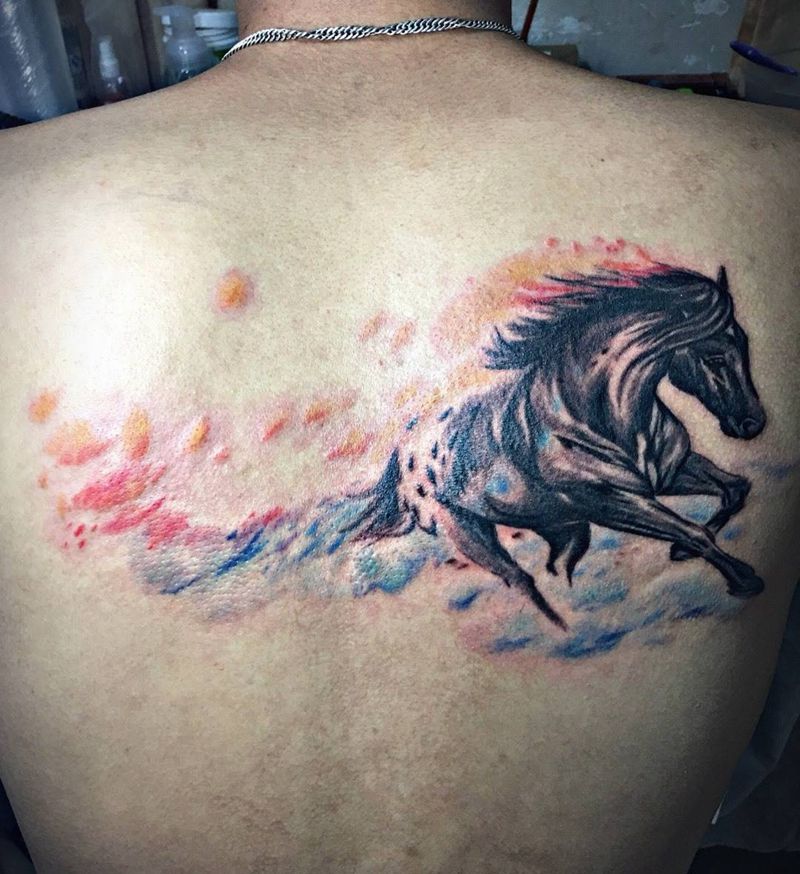 水墨奔马纹身图片